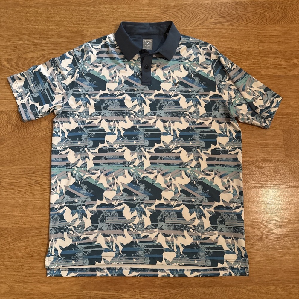 Callaway Golf Polo Shirt Men's Large OPTI-DRI Fit Multicolor Geometric Stretch